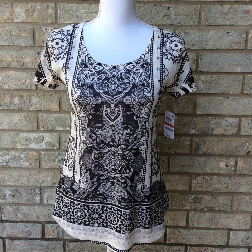 Style and Co black and white top XS